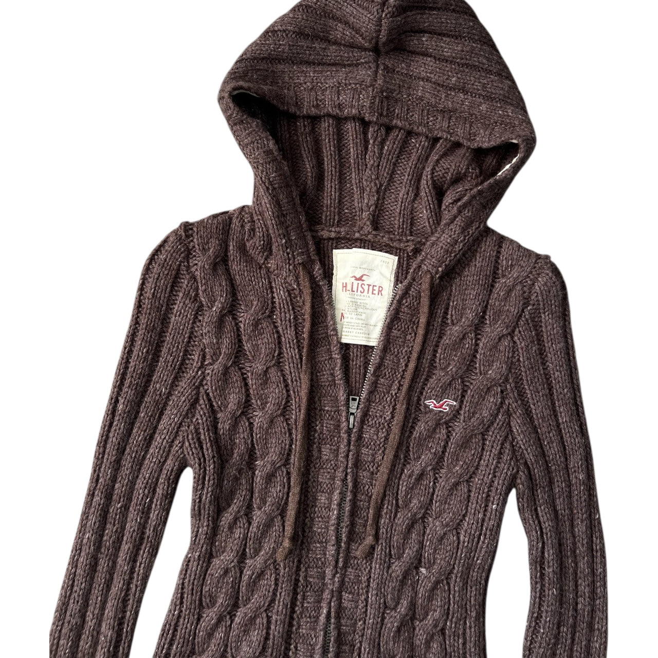 Y2K Hollister Brown Cable Knit Wool Blend Double Zip Up Hoodie Women’s Medium