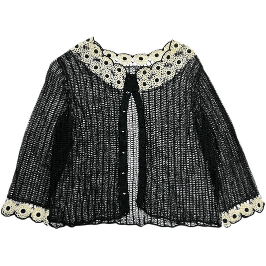 Vintage Black and White Floral Crotchet Knit Cardigan S/M