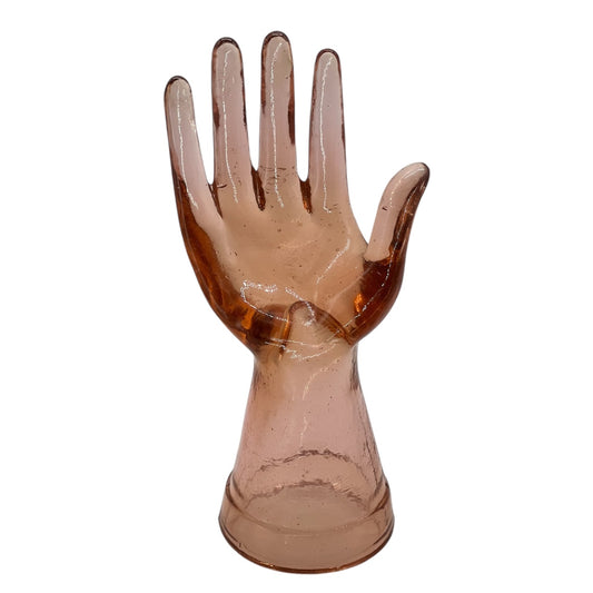 Vintage Pink Depression Glass Hand Ring Holder Jewelry Display 7.5”