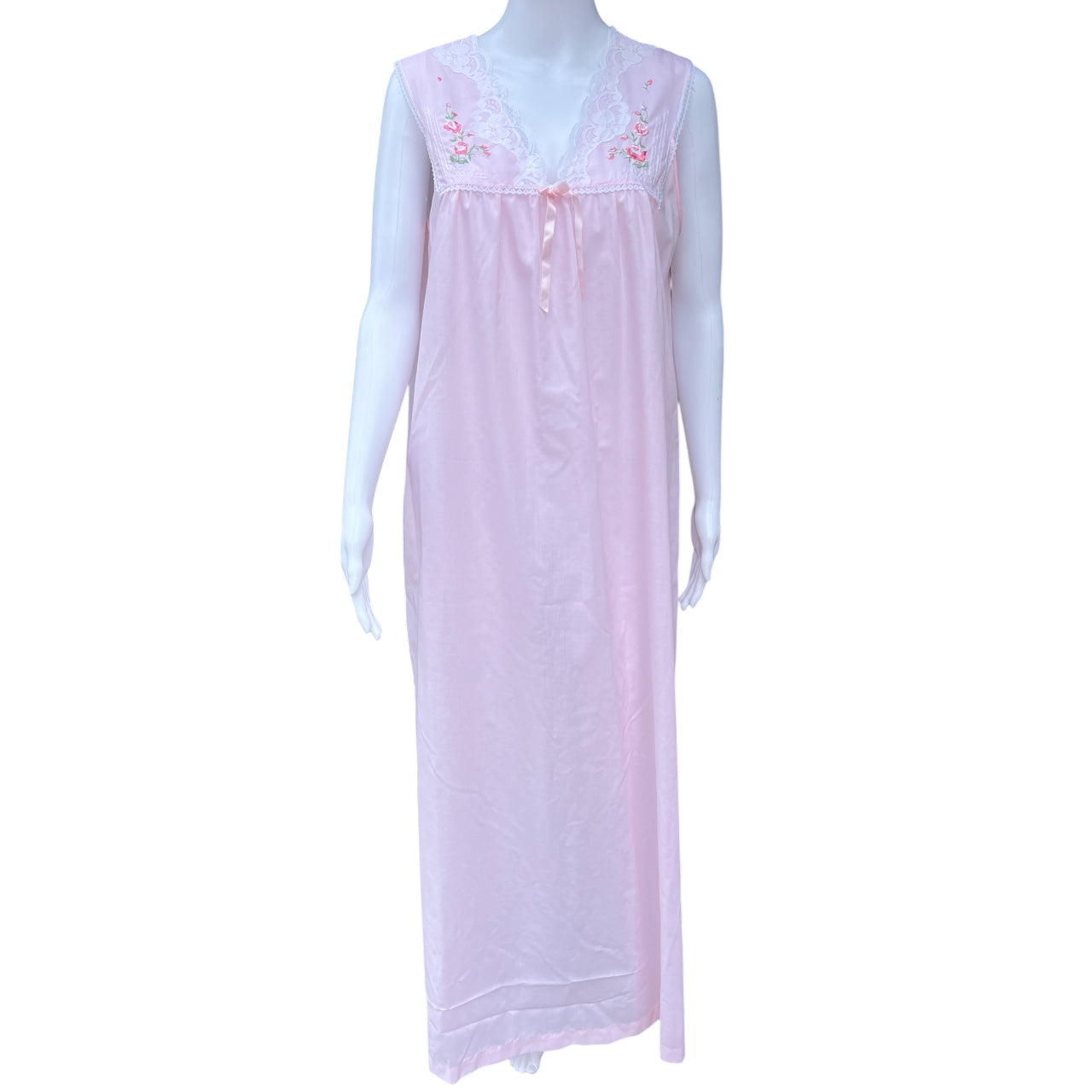 Vintage Sears Perma Prest Pink Nightgown Robe Set Floral Embroidered Lace Trim Women’s Med