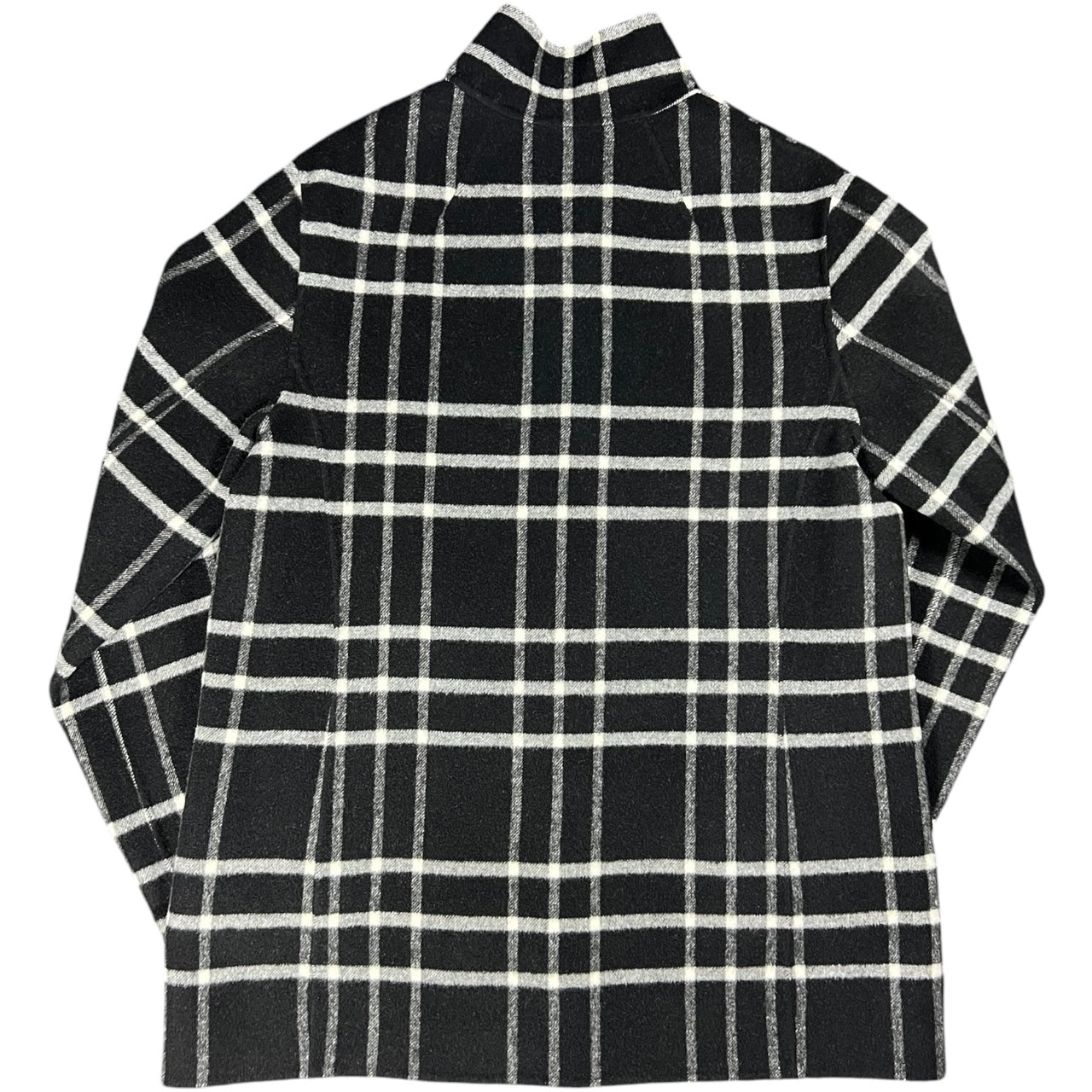 Pendleton Merino Wool Blend Black White Plaid Reversible Mid-Length Button Down Jacket Standing Collar Womens Med