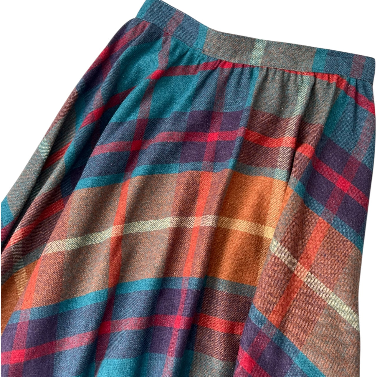 60s Chequers Multicolored Plaid Midi Skirt High Waisted Women’s 7/8 XS Union Made ILGWU