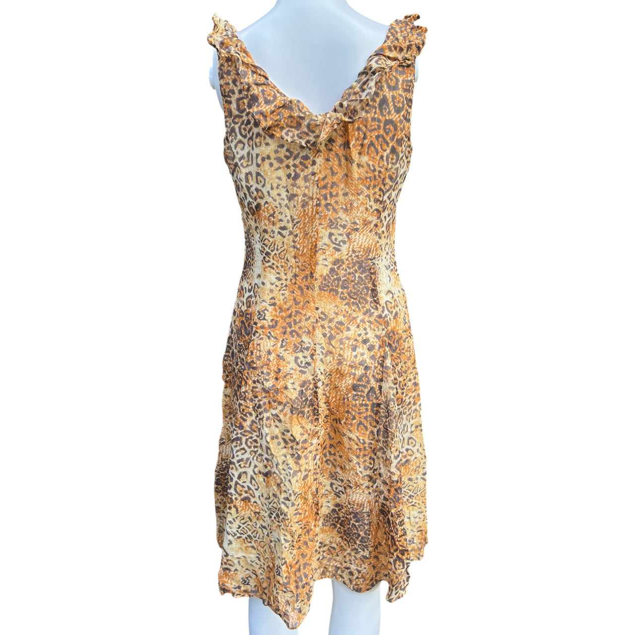 90s Y2K Bloomingdale’s Silk Blend Leopard Print Midi Dress Ruffle Women’s 6