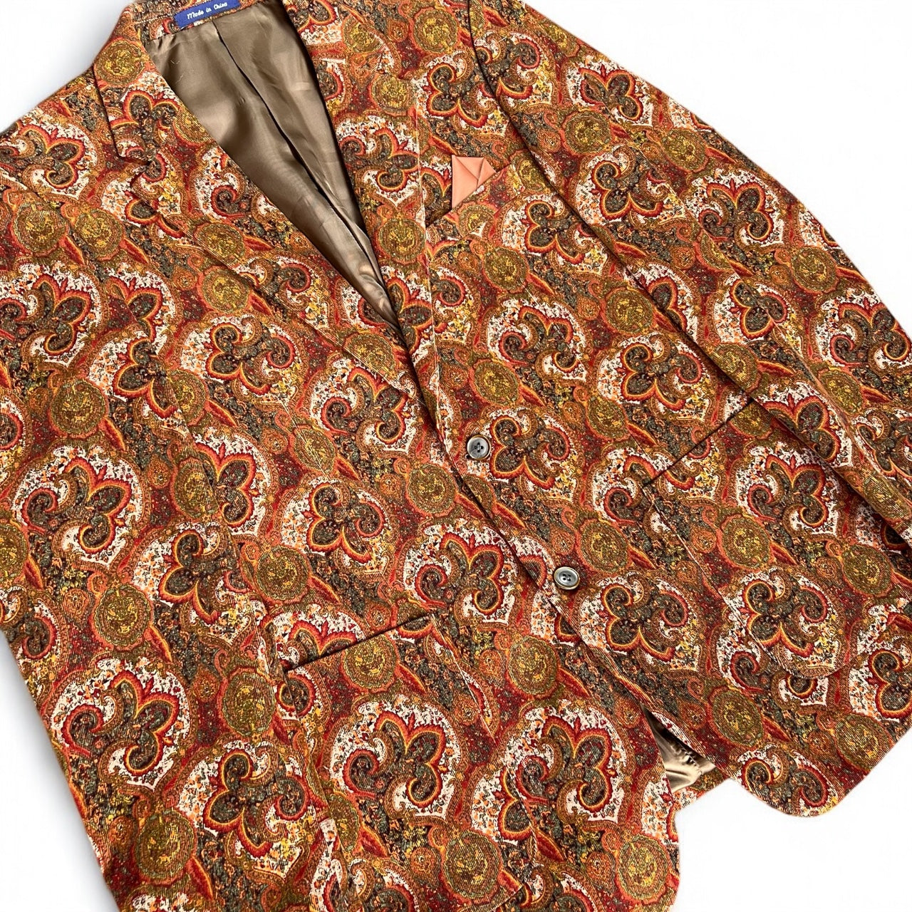 Alan Flusser Brown Corduroy Paisley Blazer Jacket Multicolor Mens L