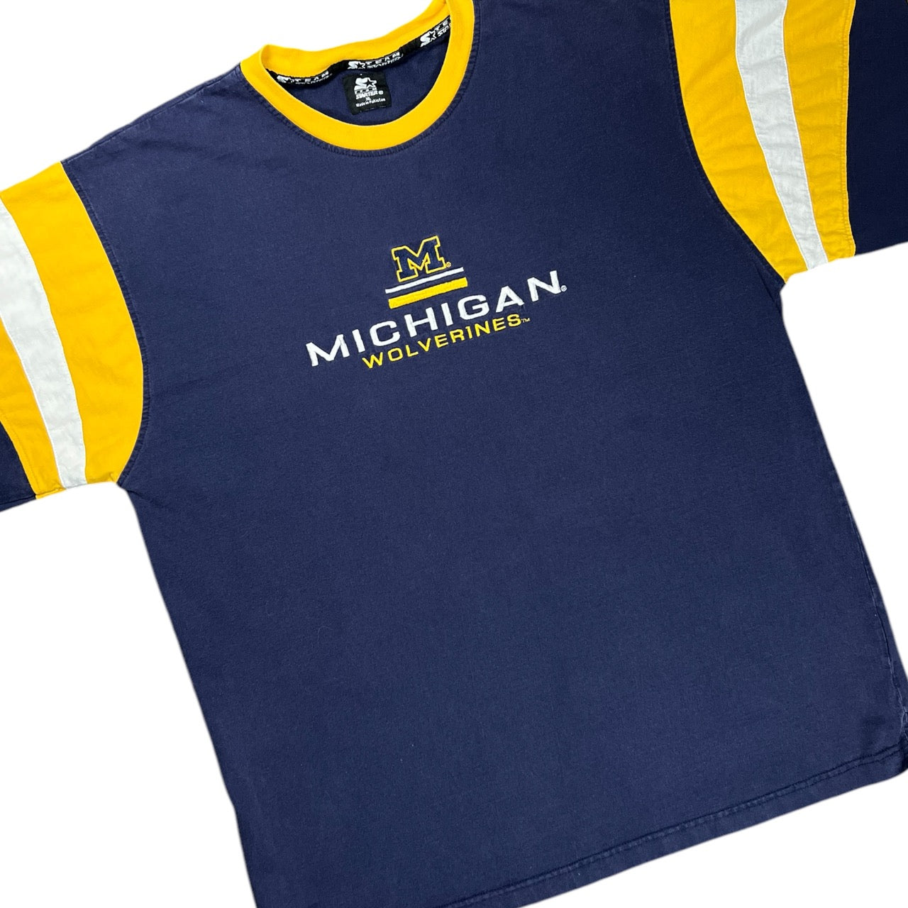 Vintage Y2K Starter University of Michigan Wolverines Baggy Fit College Striped T-Shirt Mens XL