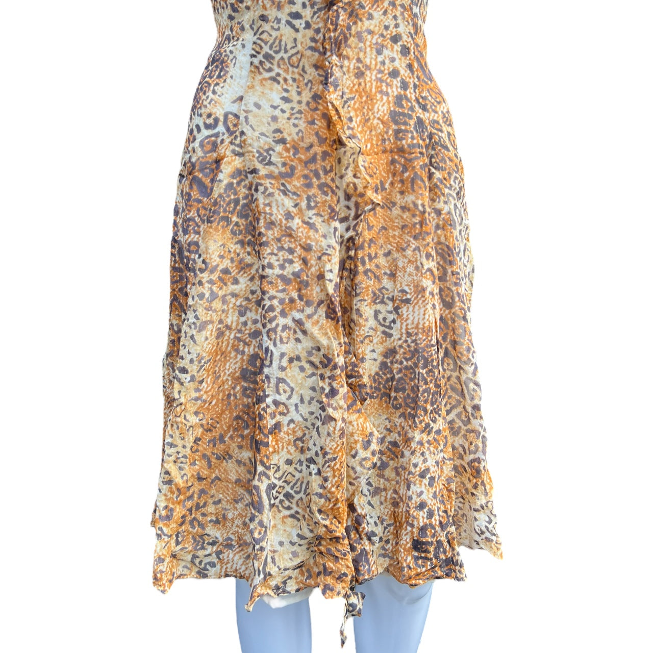 90s Y2K Bloomingdale’s Silk Blend Leopard Print Midi Dress Ruffle Women’s 6