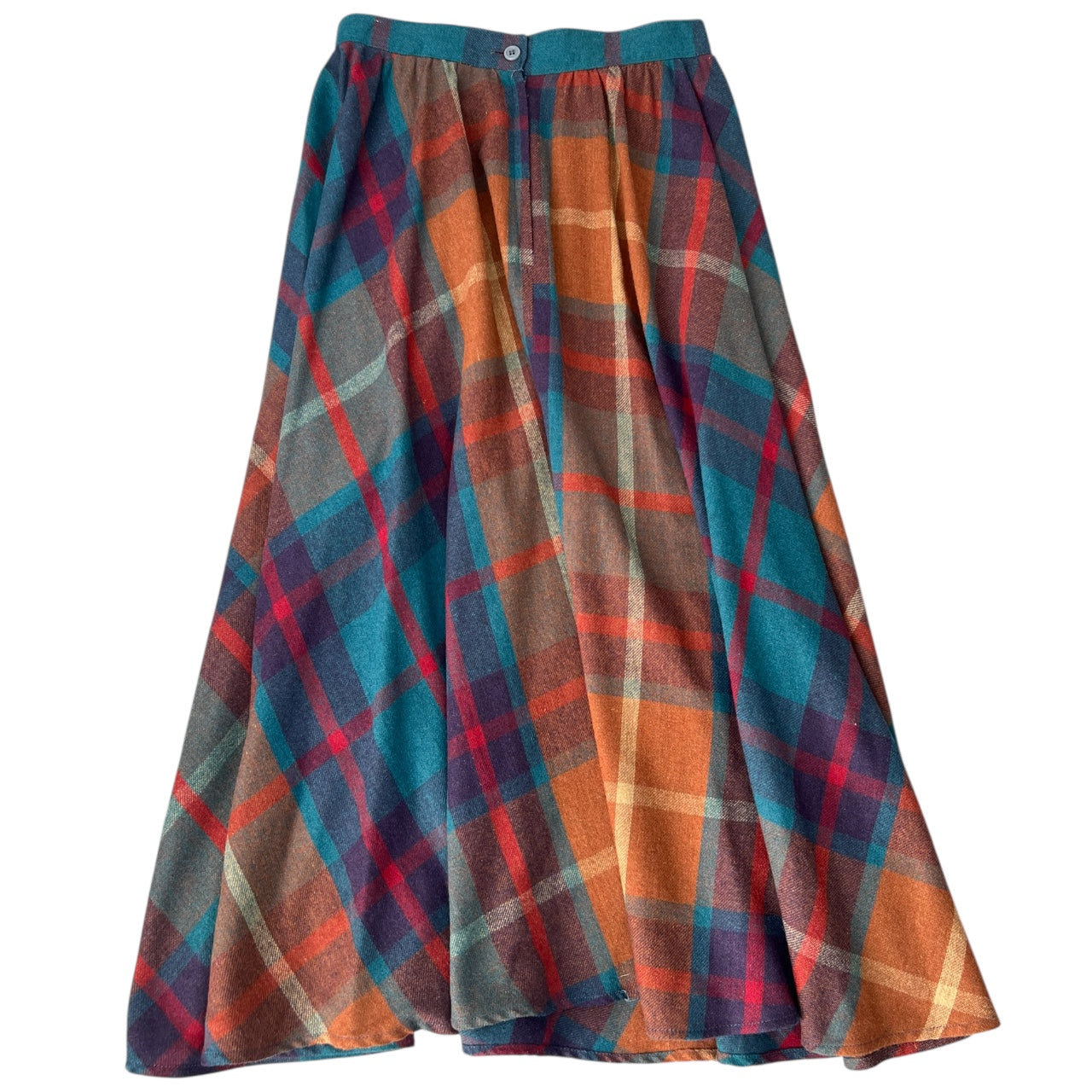 60s Chequers Multicolored Plaid Midi Skirt High Waisted Women’s 7/8 XS Union Made ILGWU
