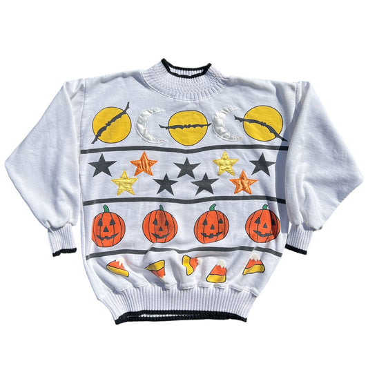 90s Triples Halloween Trick or Treat Jack-O-Lantern Sweatshirt Women’s Small Candy Corn Bats