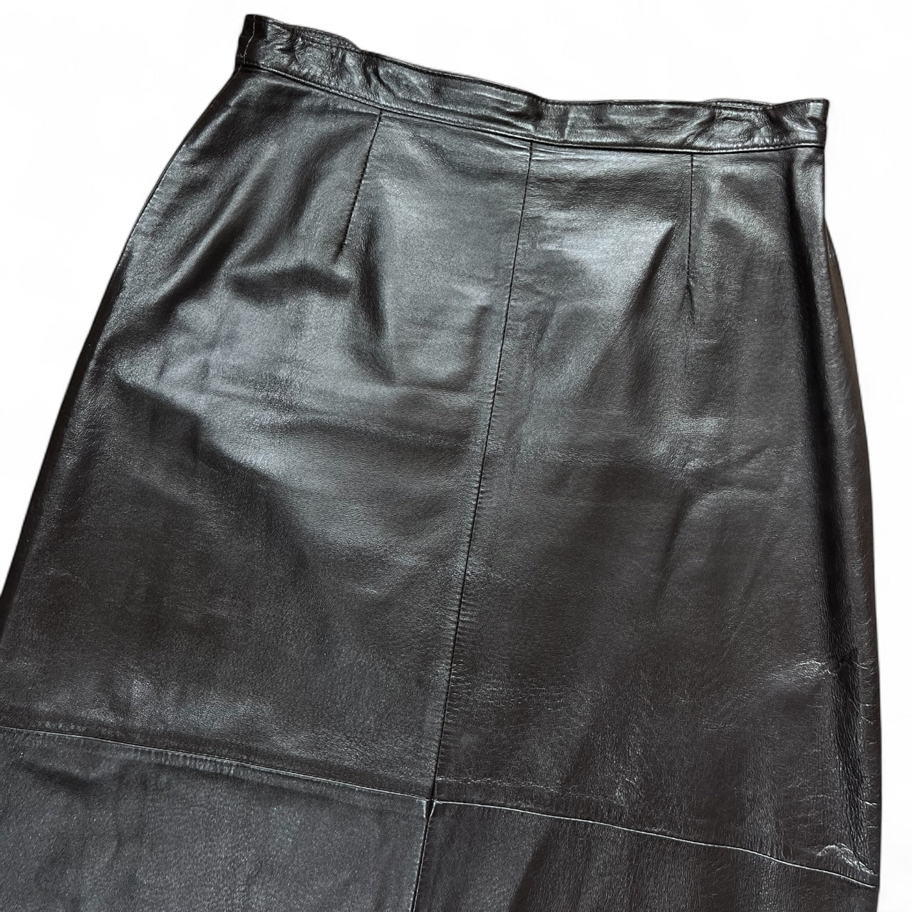 90s Lew Magram Dark Brown Leather Maxi Skirt Paneled Women’s 14