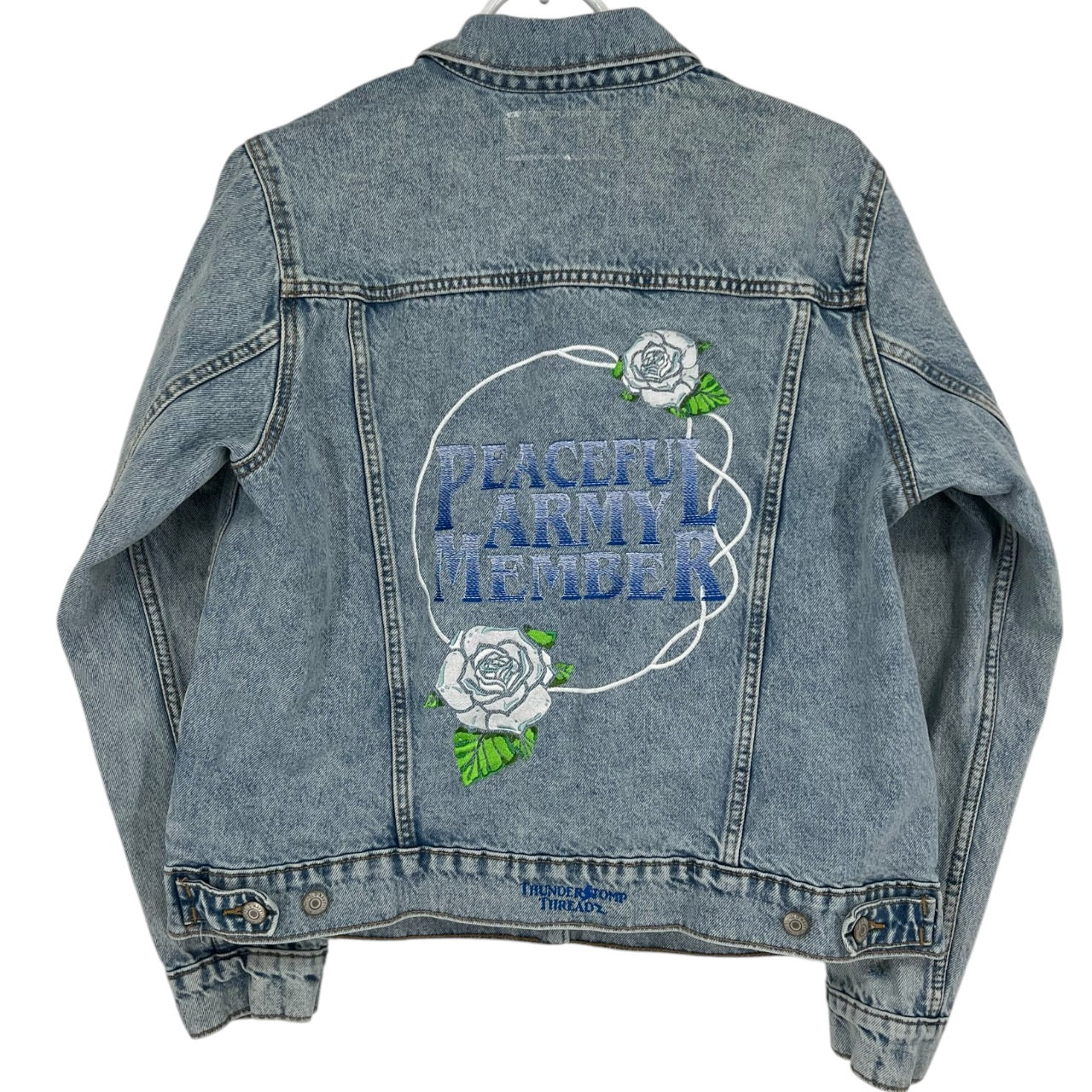 Greta Van Fleet Peaceful Army Member Custom Embroidered Lightwash Denim Trucker Jacket ThunderStompThreadz M/L