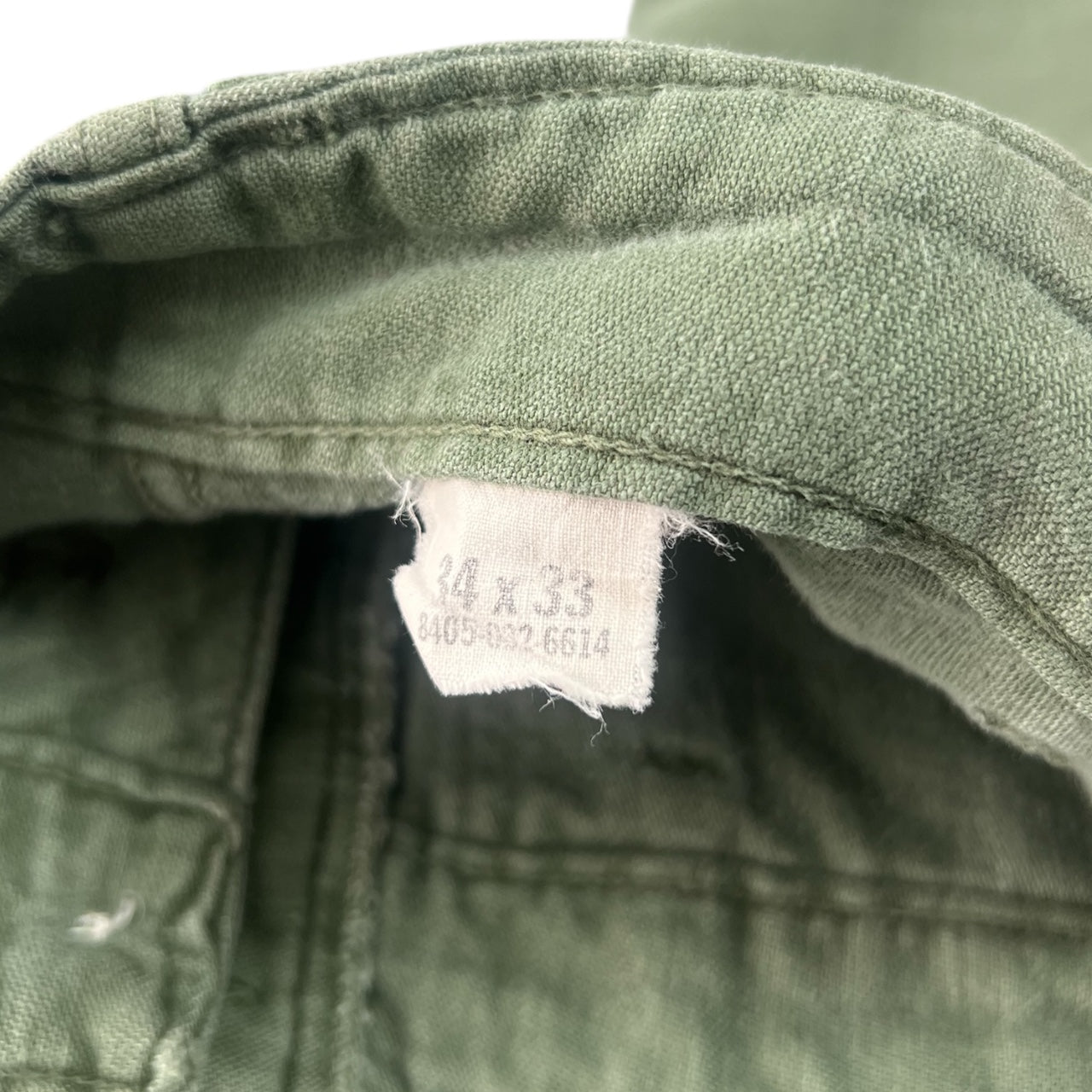 60s US Army OG-107 Sateen Utility Pants Button Fly 34x33 Military USGI