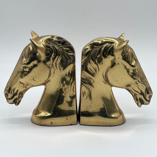 Vintage Brass Horse Head Bookends Mid Century Modern 5”