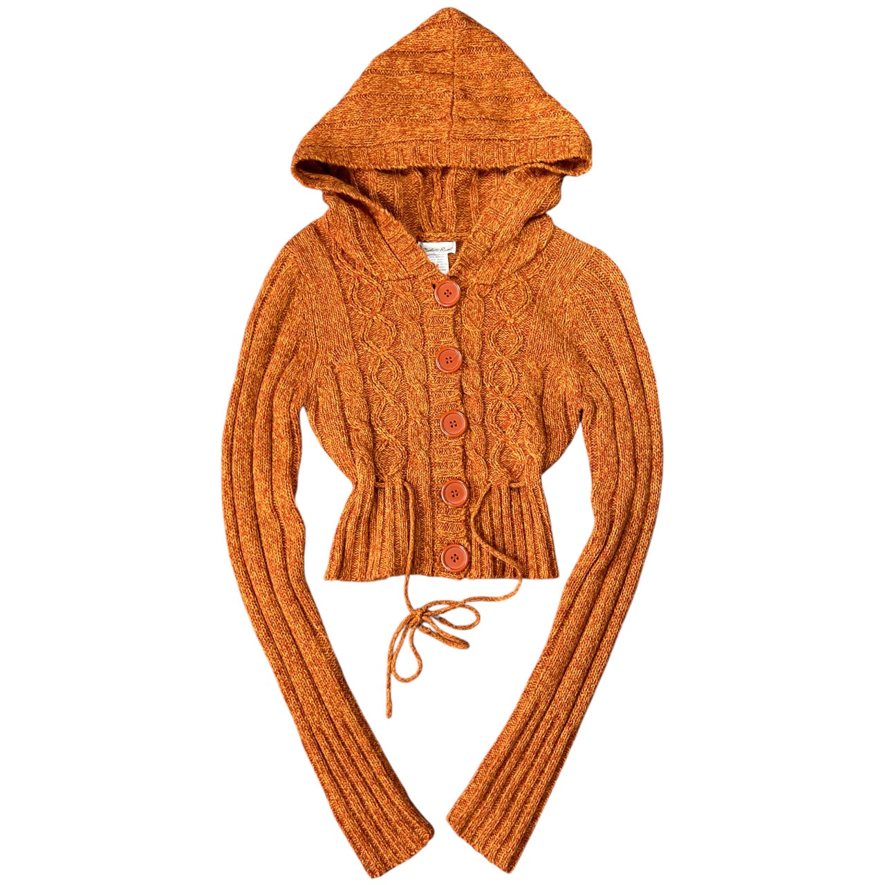 90s Y2K Charlotte Russe Burnt Orange Cropped Cable Knit Cardigan Hooded Women’s Small Acrylic Wool Blend