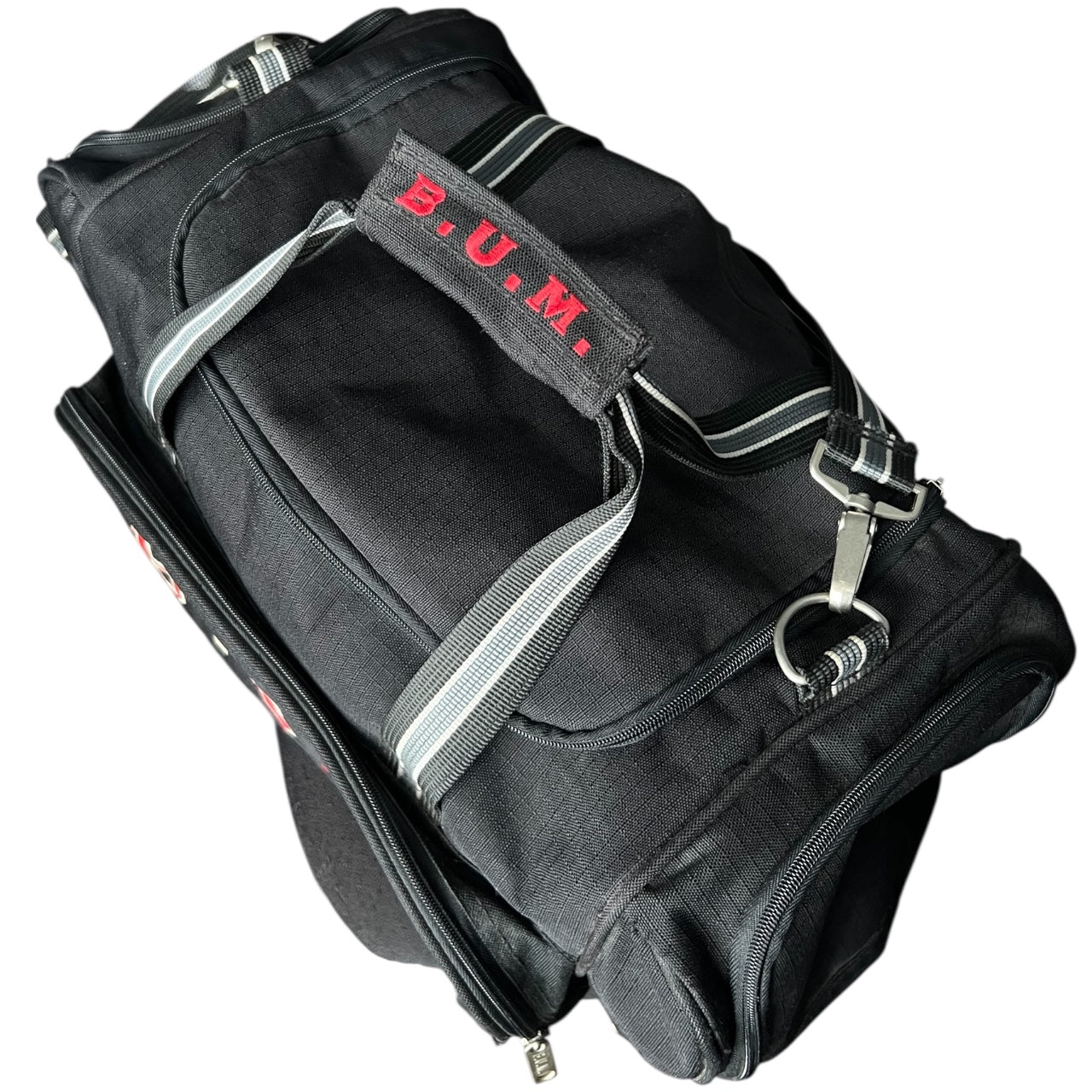 90s B.U.M Equipment XXL Black and Red Embroidered Duffle Bag Gym Bag Crossbody