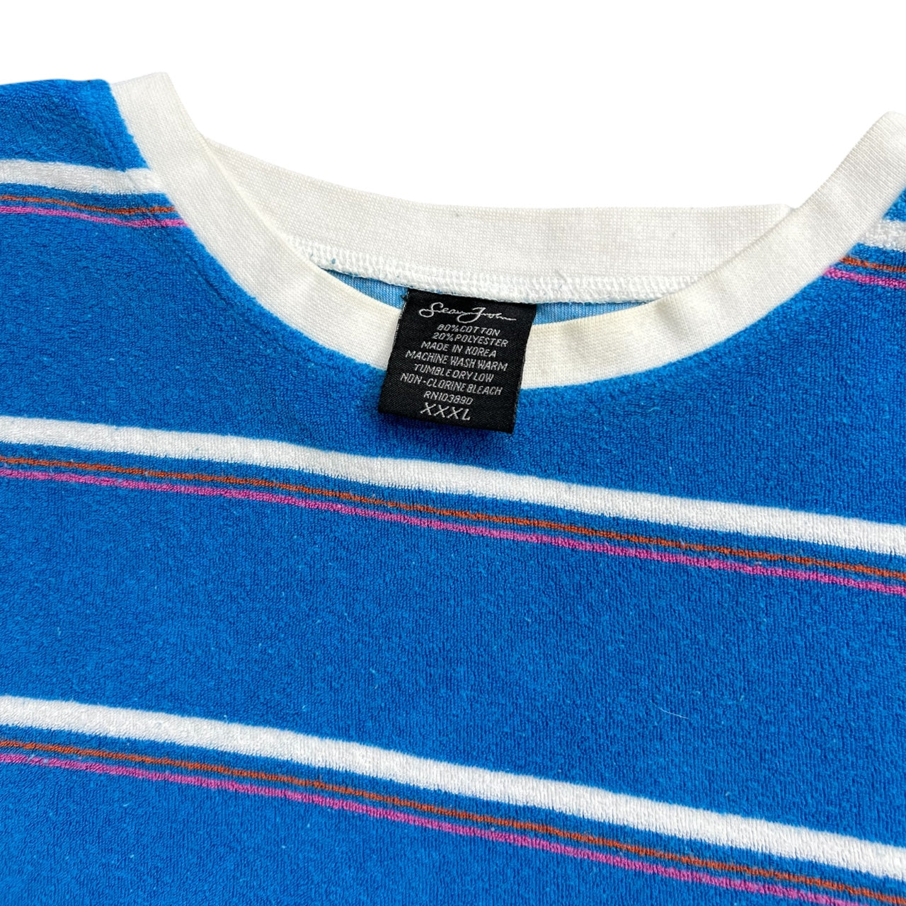 Vintage Y2K Sean John Blue Striped Towel Terry Cloth Baggy Crewneck T-Shirt Embroidered Men’s 3XL