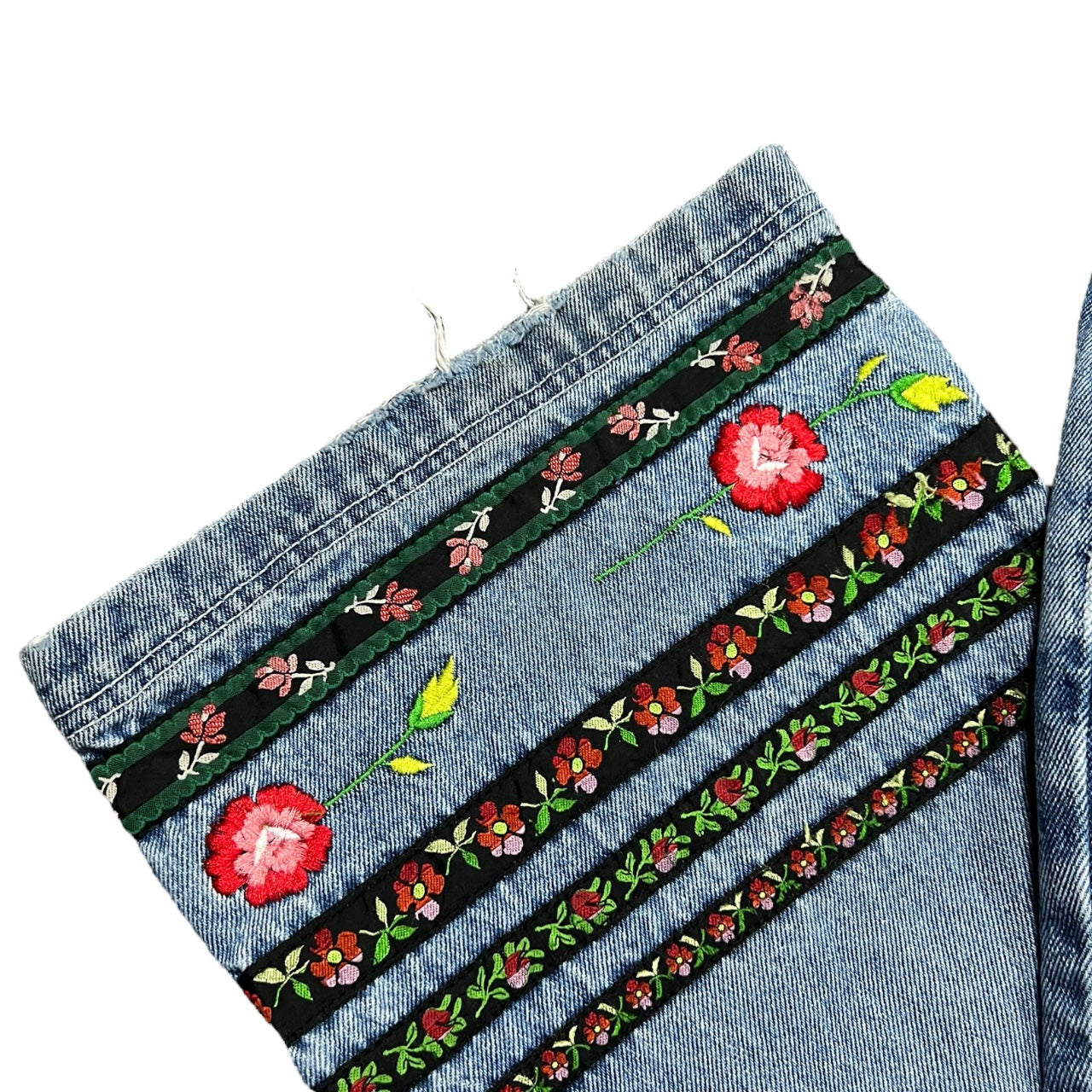 Vintage 90s RVT Boho Embroidered Floral Straight Leg High Rise Jeans Womens 20 Plus Size