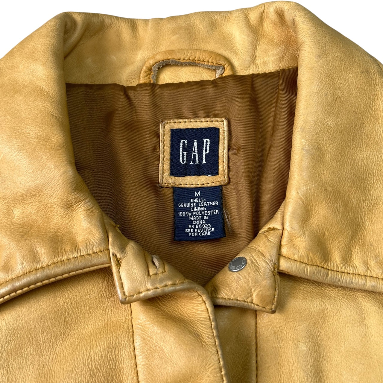 90s Y2K Gap Biege Leather Trucker Jacket Women’s Medium