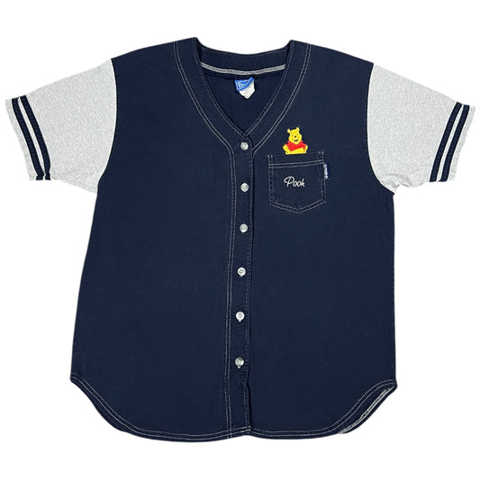 Vintage 90s Winnie The Pooh Embroidered Baseball Jersey Navy Blue Striped Men’s XL