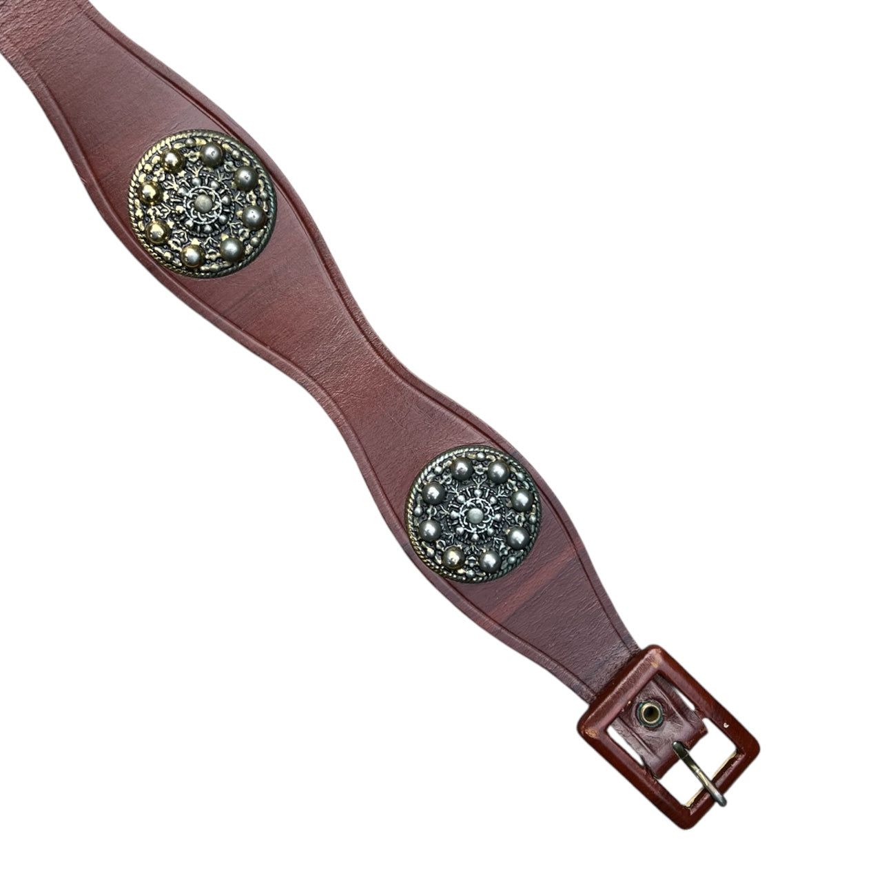 Vintage Garay Brown Genuine Leather High Waist Concho Medallion Belt Women’s Size 28