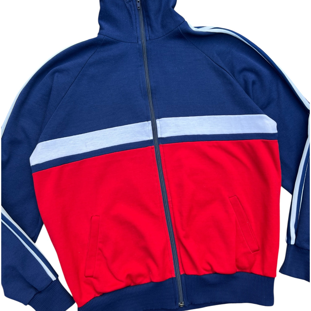 70s Sports Network Striped Zip Up Track Jacket Warm Up Jacket Men’s Large