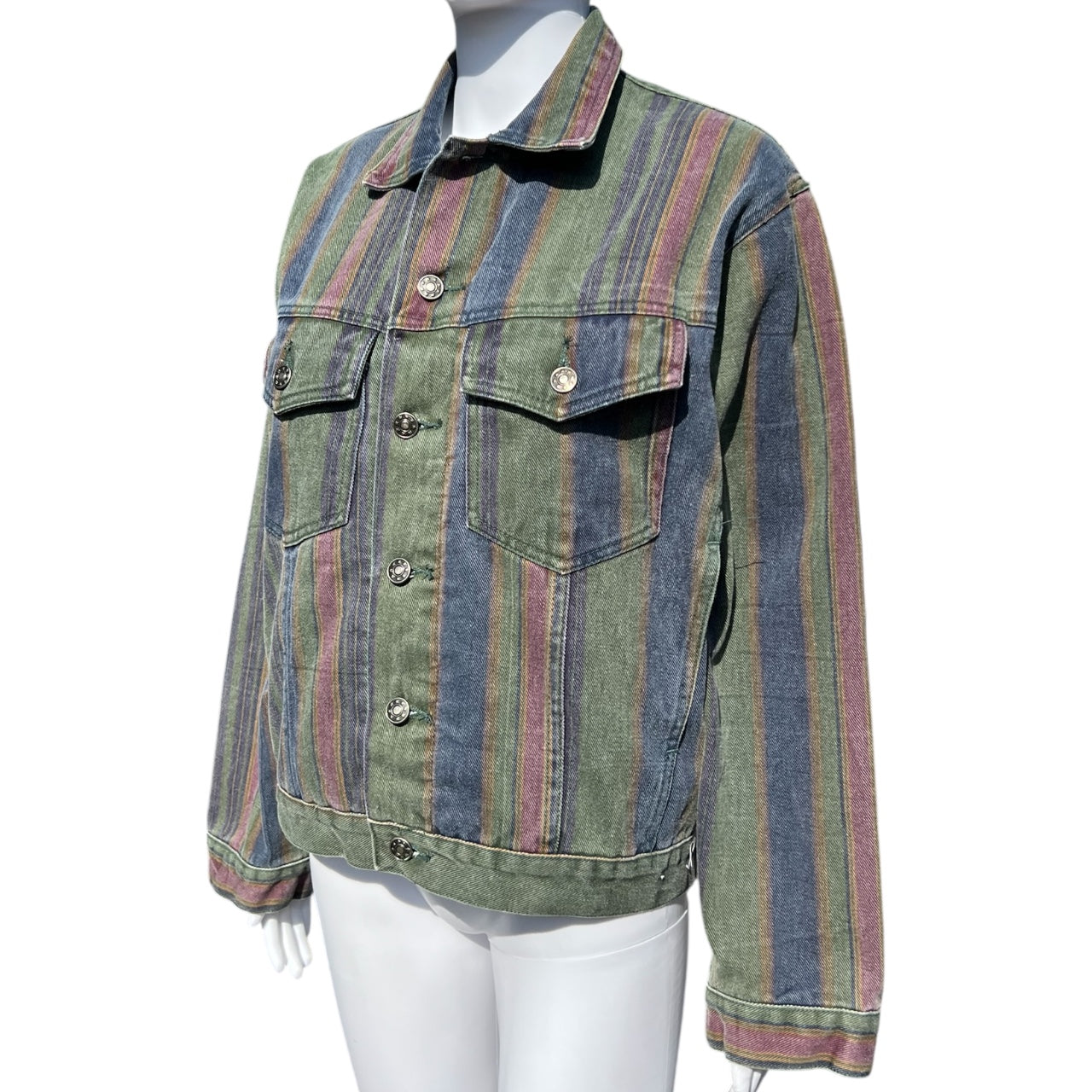 90s Denim Express Multicolor Striped Denim Trucker Jacket Men’s Small