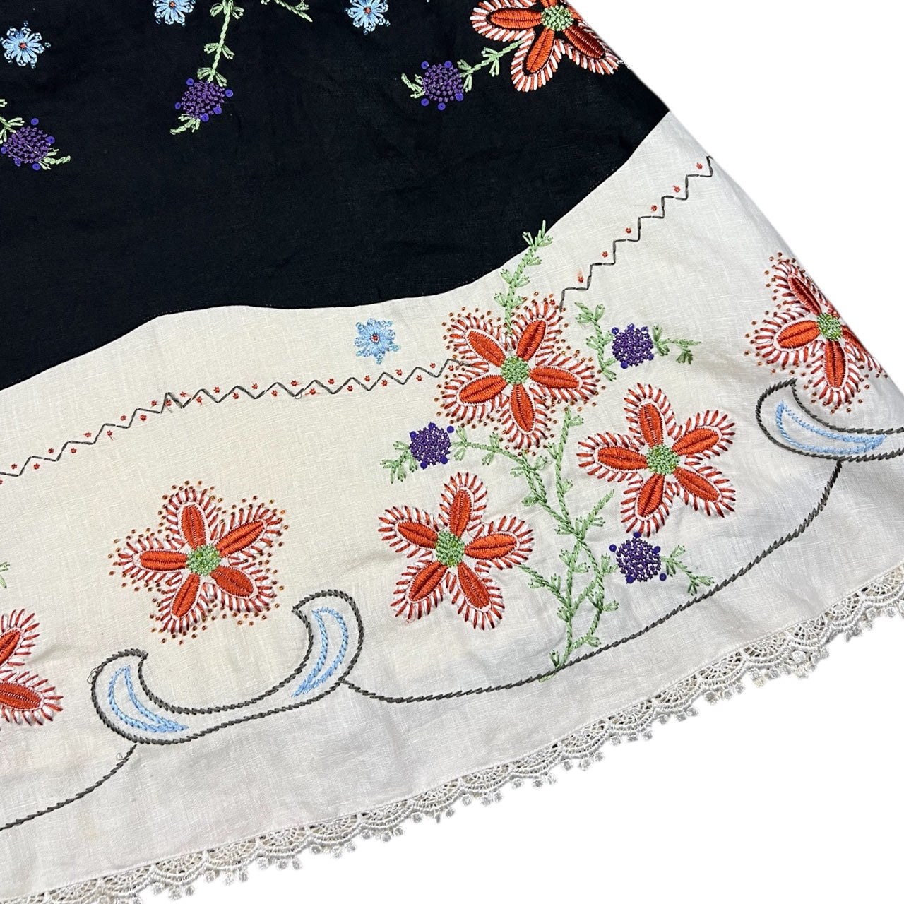 90s Autograph Boho Beaded Floral Embroidered Midi Skirt Women’s 6 100% Linen