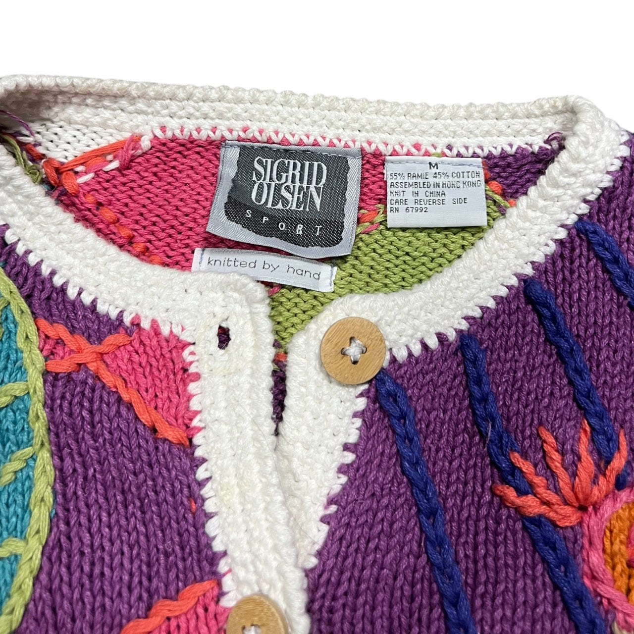 90s Sigrid Olsen Tropical Knit Cardigan Fruit Fish Palm Tree Women’s Med