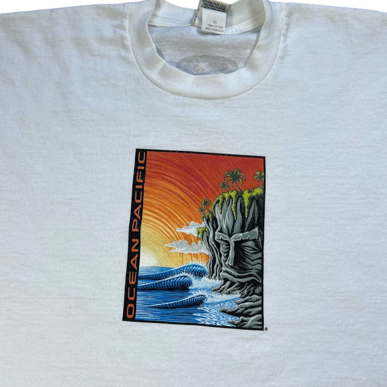 Vintage 90s Ocean Pacific White Crewneck Graphic T Shirt Surfer Men’s XL