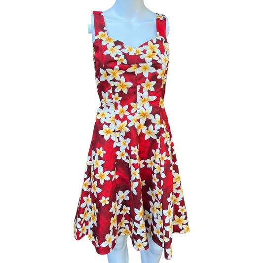 Vintage Royal Hawaiian Creations Red Floral Sleeveless Dress Smocked Women’s Med