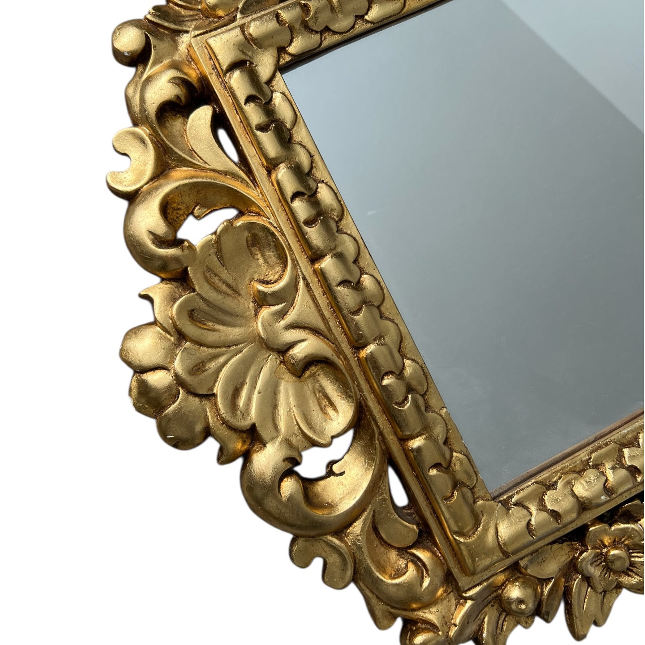 Vintage Baroque / Rococo Gilded Wall Mirror Handmade in Spain Ceramic 30”x21.5”