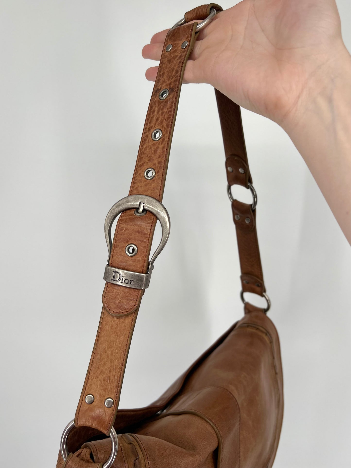 Vintage 90s Christian Dior Tan Leather Gaucho Saddle Bag 05-MA-1025