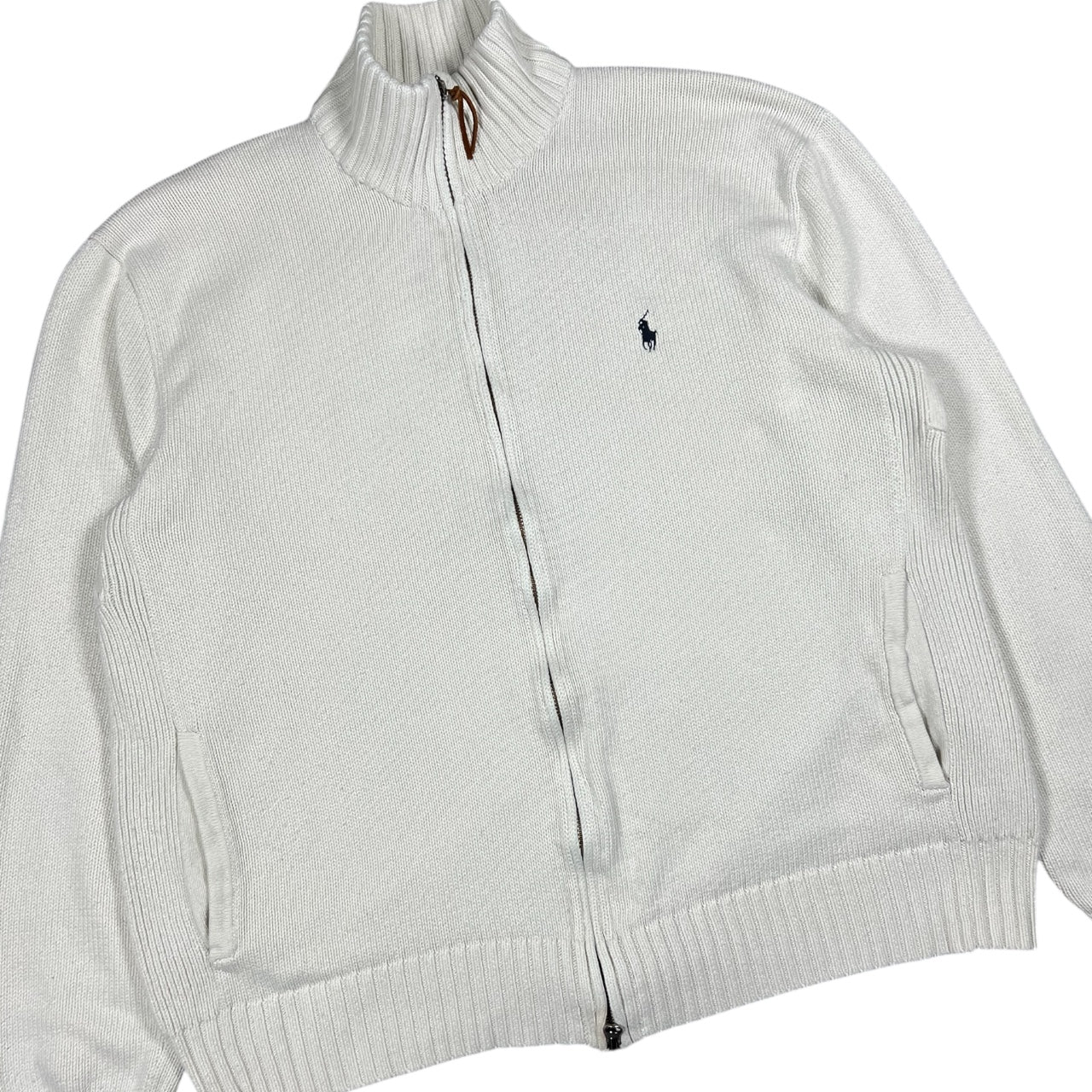 Vintage Polo Ralph Lauren Full Zip Mock Neck Sweater Embroidered Pony Men’s XL 100% Cotton Two Way Zip