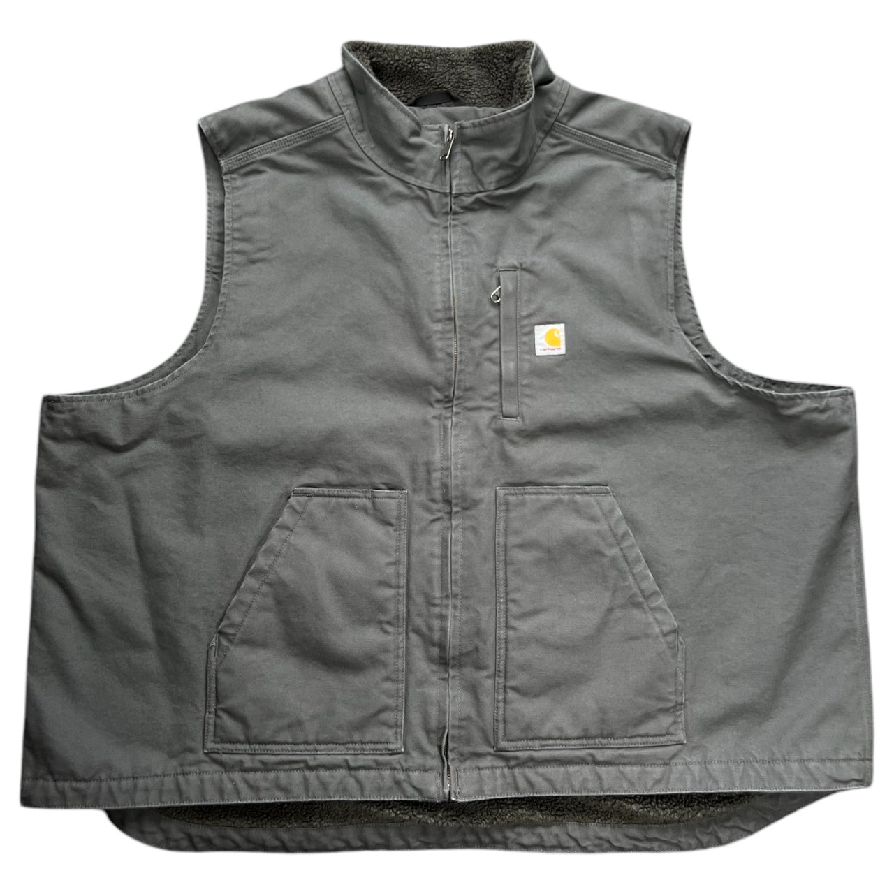 Carhartt Men's Utility Hunting Canvas Full Zip Gray Sherpa Lined Vest Sz 4XL