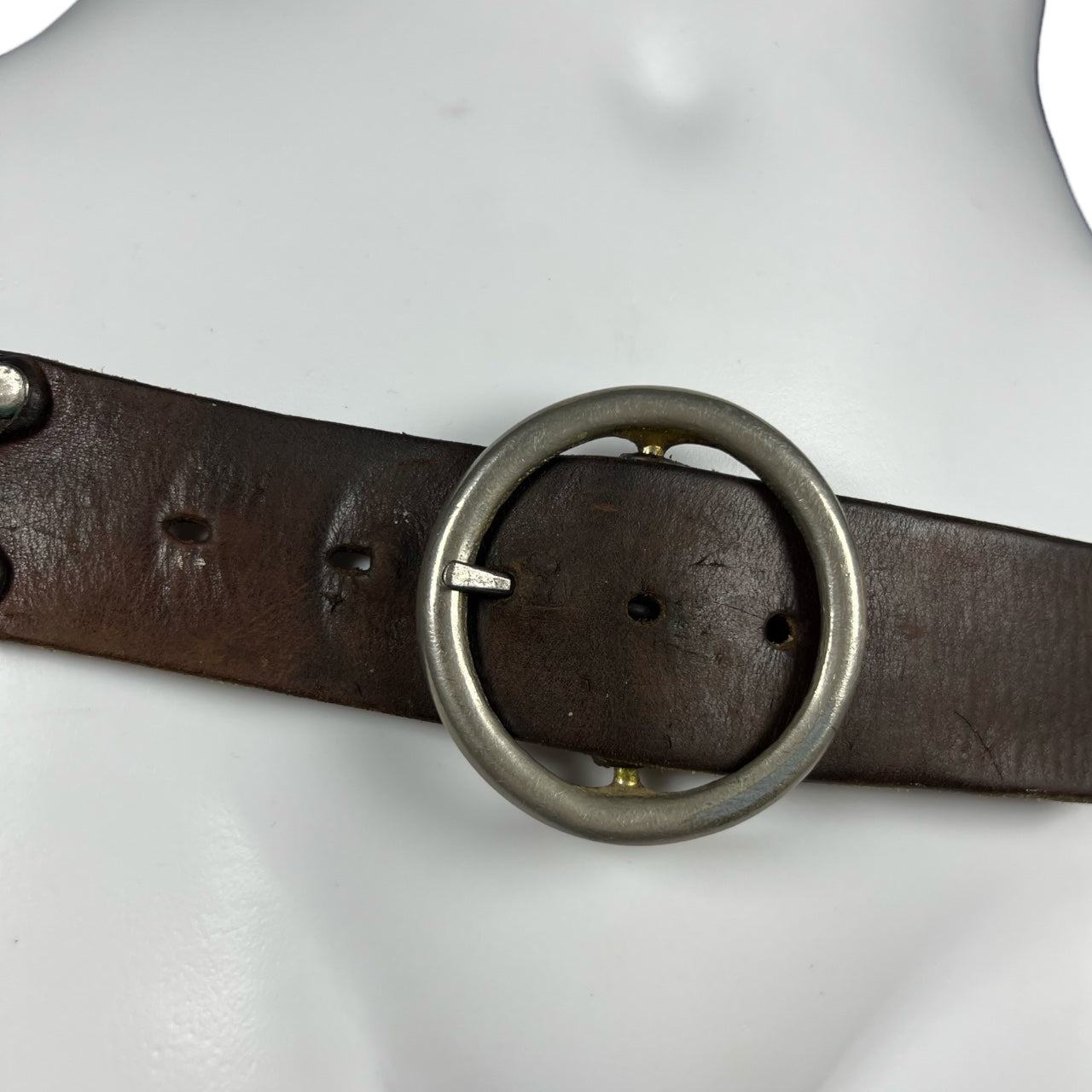 Vintage 1970s Brown Leather Belt Braided Silver Rings Women’s Small 29”