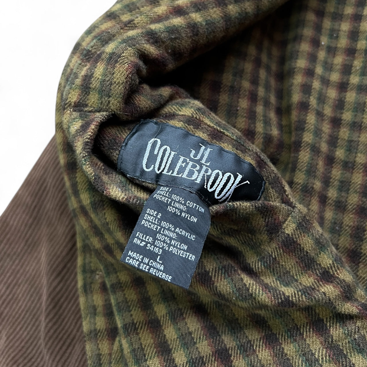 90s JL Colebrook Brown Corduroy Utility Jacket Crop Cut Leather Collar Men’s Large Reversible