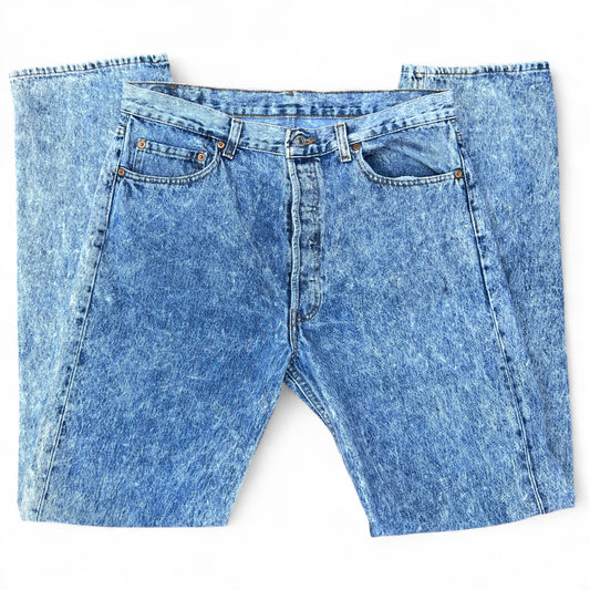 90s Levi’s 501 Acid Wash Blue Jeans Made in USA Button Fly Men’s 36x34