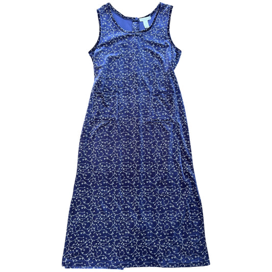 90s Y2K Claudia D Blue Velvet Overall Jumper Maxi Dress Floral Print Women’s Large