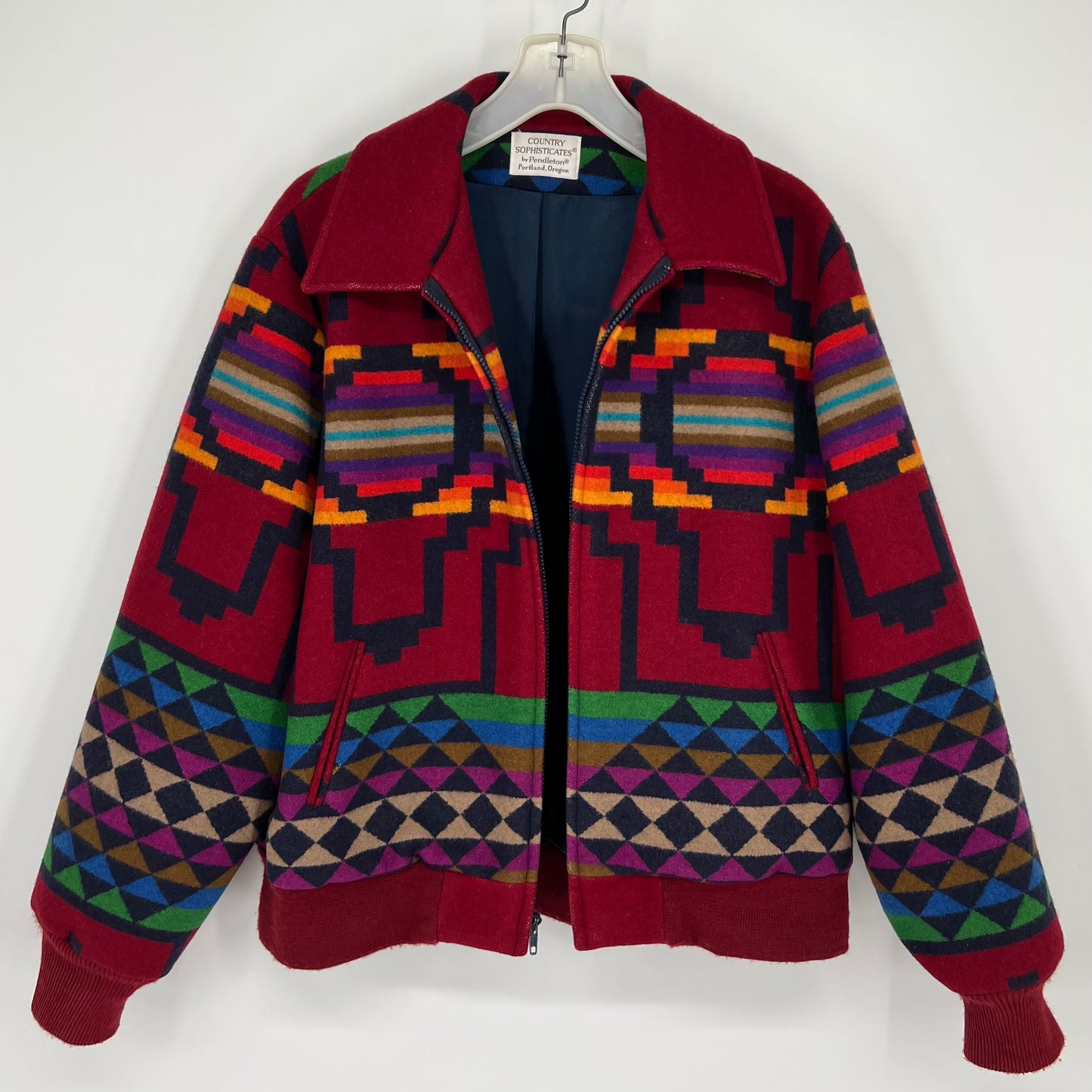 Vintage 70s Country Sophisticates Pendleton Red Southwestern Aztec Blanket Jacket Large