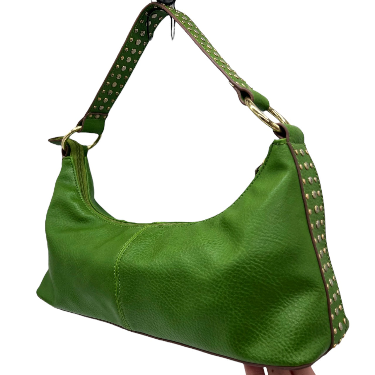 Vintage 90s Y2K Bisou Bisou Michelle Bohbot Lime Green Leather Studded Shoulder Bag