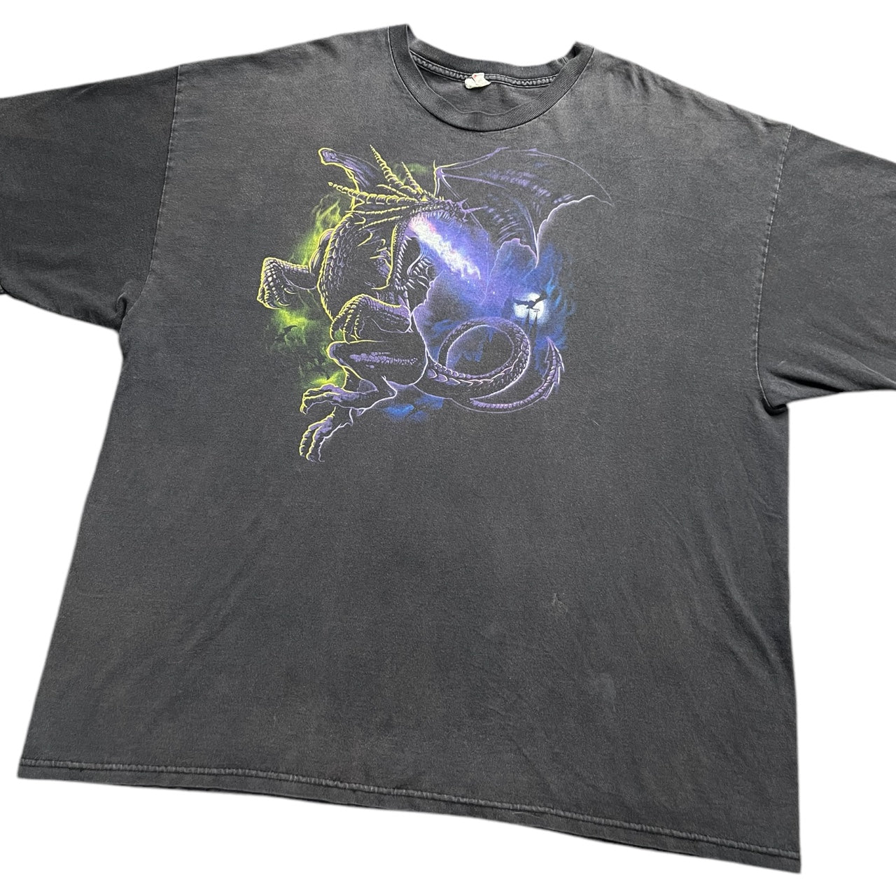 Vintage Y2K Purple Fire Breathing Dragon Medieval Fantasy Black Graphic Tee Mens 3XL