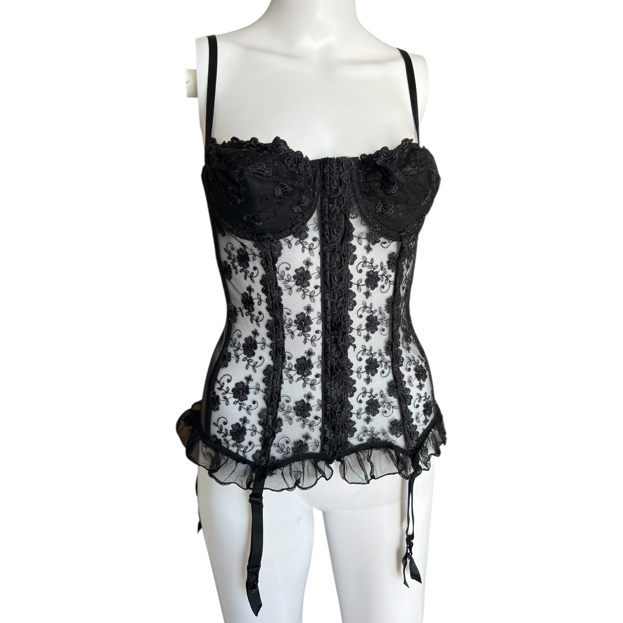 90s Victoria’s Secret Sheer Black Floral Lace Bustier Corset Women’s 34C Goth