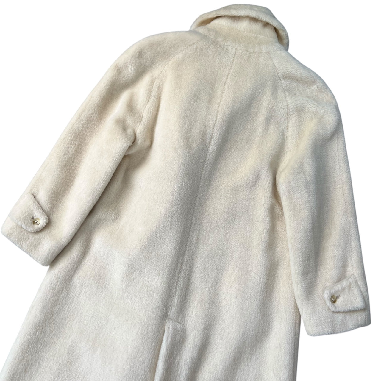 Vintage Invertere Cream 100% Alpaca Pile Trench Coat Satin Lined Women’s XL