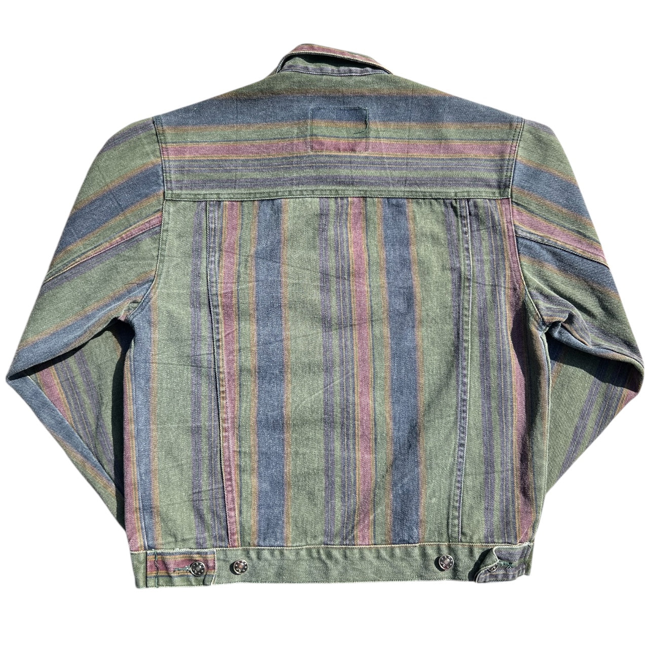 90s Denim Express Multicolor Striped Denim Trucker Jacket Men’s Small