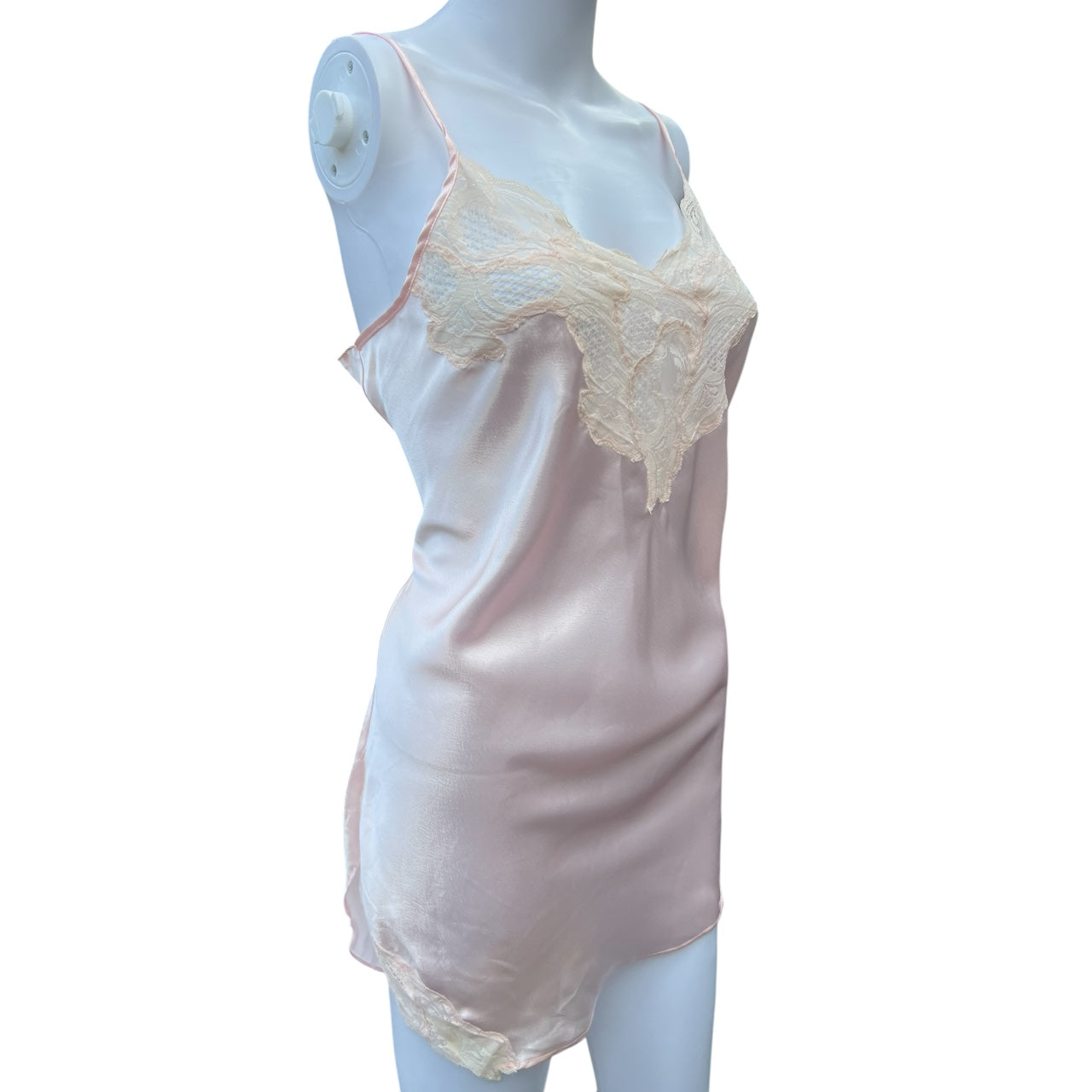90s Victoria Secret Gold Label Baby Pink Satin Lace Slip Dress Women’s Med