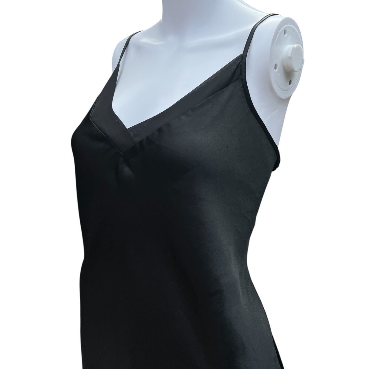 90s Massini Black Satin Asymmestrical Slip Dress Embroidered Sequin Floral Design Sheer Chiffon Trim Women’s Med
