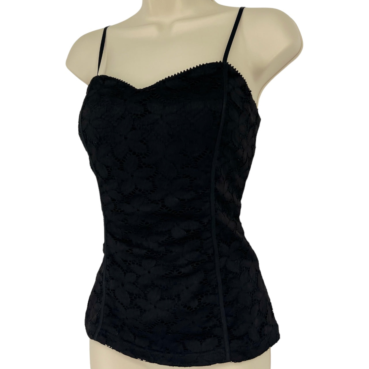 Vintage Y2K XOXO Black Floral Lace Ruched Cami Top Womens XL