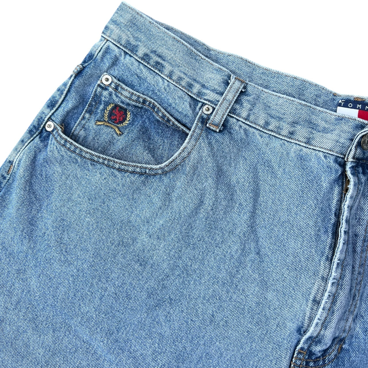 90s Y2K Tommy Hilfiger Faded Lightwash Denim Carpenter Jeans Relaxed Fit Men’s 44x32