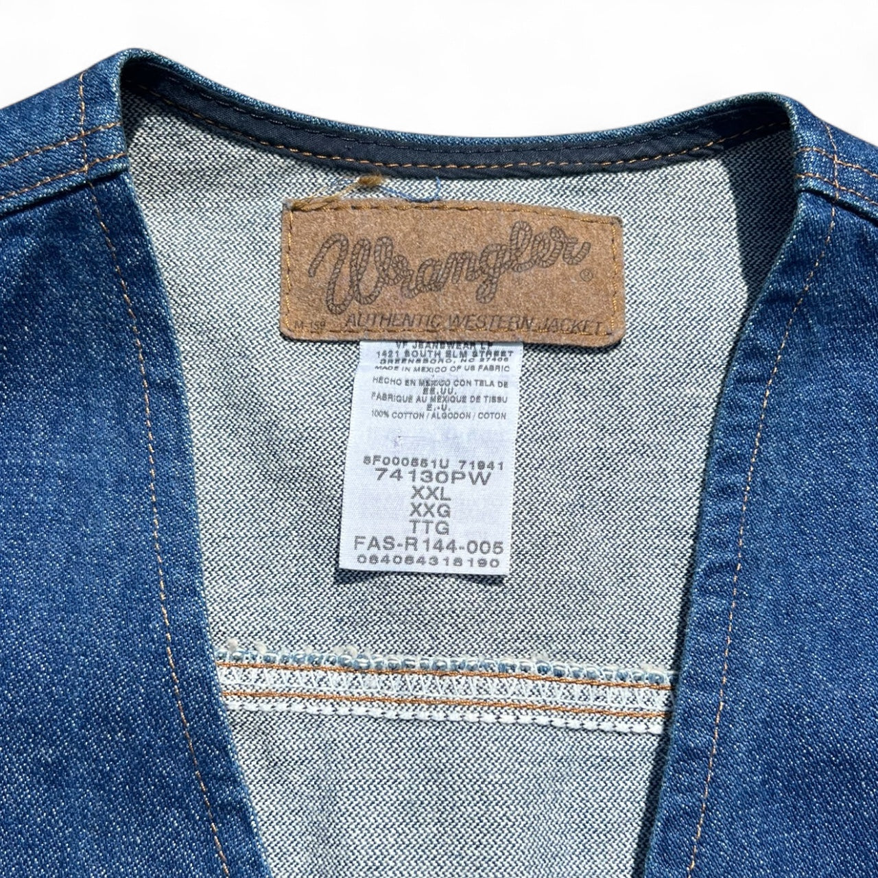 90s Wrangler Western Cowboy Cut Blue Denim Vest Men’s 2XL
