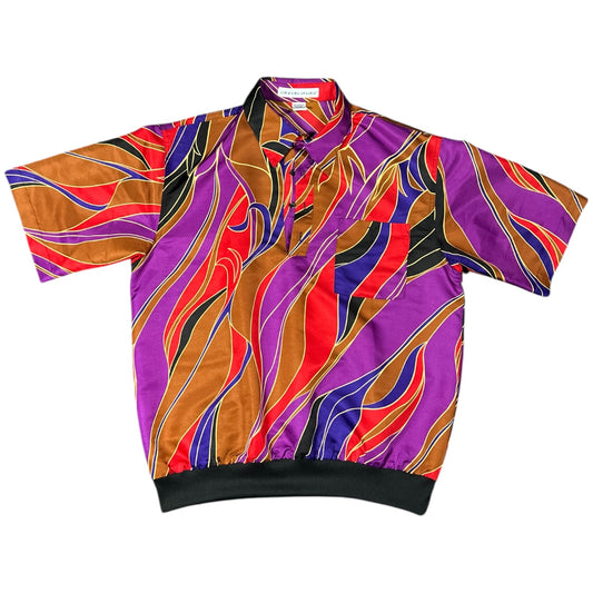 Vintage Irving Park Multicolor Abstract Pullover Polo Shirt Resort Wear Mens Large