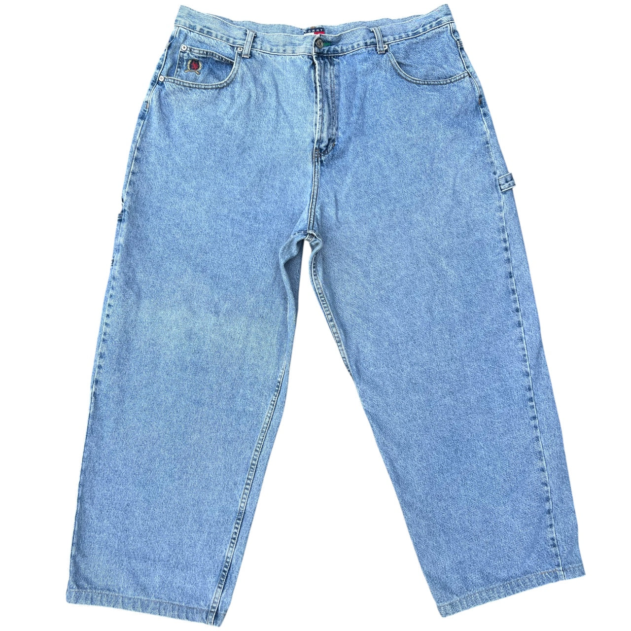 90s Y2K Tommy Hilfiger Faded Lightwash Denim Carpenter Jeans Relaxed Fit Men’s 44x32